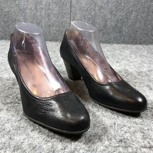 Tamaris Womens 8.5 Black Leather Block Heel Comfort Pumps‎ Round Toe Shoes